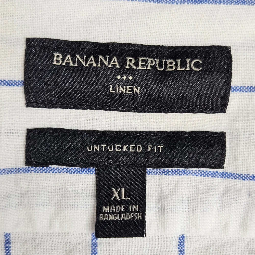 Banana Republic Linen Button Up Long Sleeve Shirt XL Striped Untucked Fit Preppy